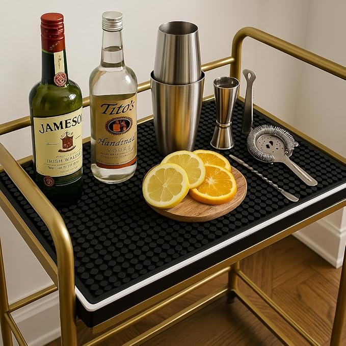 Highball & Chaser Premium Bar Mat for Countertop, Coffee Mat, Dish Drying mat, 18 in x 12in Durable and Stylish Service Cocktail Bar Mat/Espresso mat for Spills, Bars, Restaurants, Coffee Counter Mat