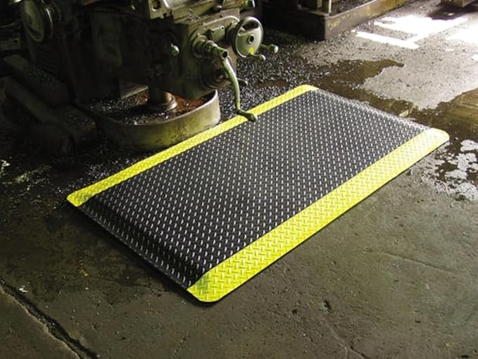 Rhino Mats, American Classic Diamond Anti-Fatigue Mats, Industrial Ergonomic Comfort Standing Mat for Work, Home, Garage, Office, Kitchen or Anywhere (Black/Yellow 1" Thick, 3 FT. x 22 FT.)