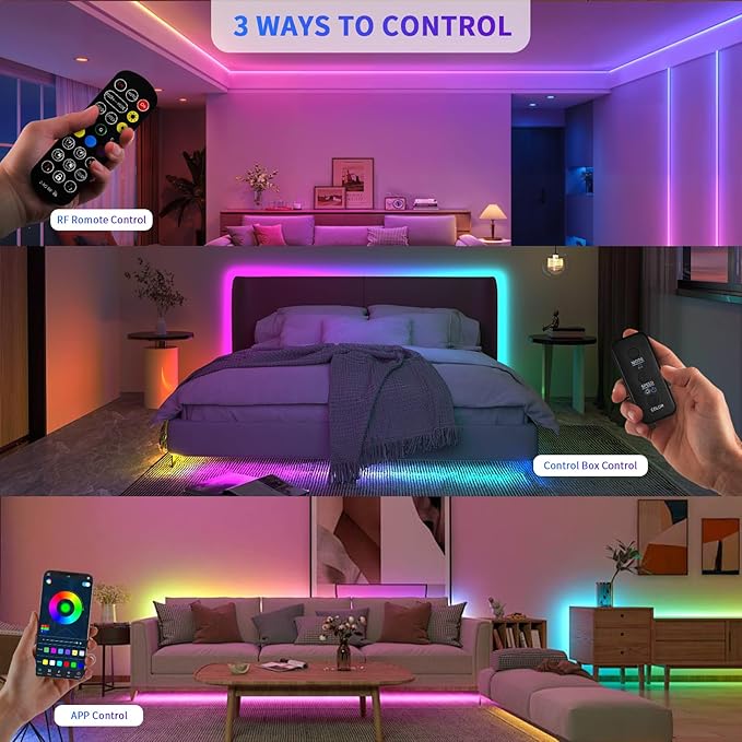 COB RGB Smart IC Strip Lights 40FT LED Strip Lights RGB+IC LED Strip Lights with RF Control Music Sync COB RGB LED Light for Bedroom Gaming Party Home Decor 2×20FT Rolls
