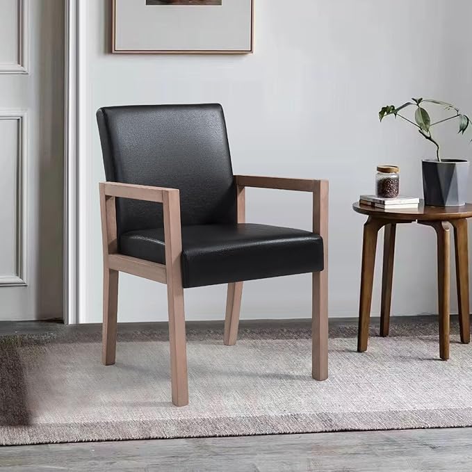 Dining Chairs Upholstered Dining Chairs with Arms, Mid Century Modern Accent Chairs for Living Room Arm Chairs with Wood Frame (2, Black with Wood Arms)