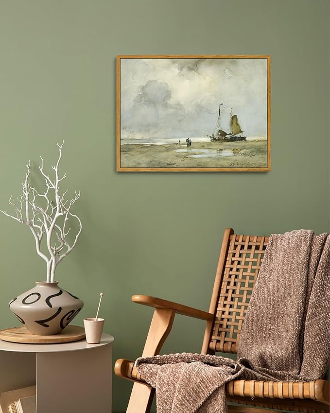 KISSFOX Vintage Landscape Canvas Wall Art Framed Natural Scenery Prints Ocean Coastal Sailboat Painting Artwork Rustic Farmhouse Pictures Decor Gallery Office Living Room Bedroom Bathroom