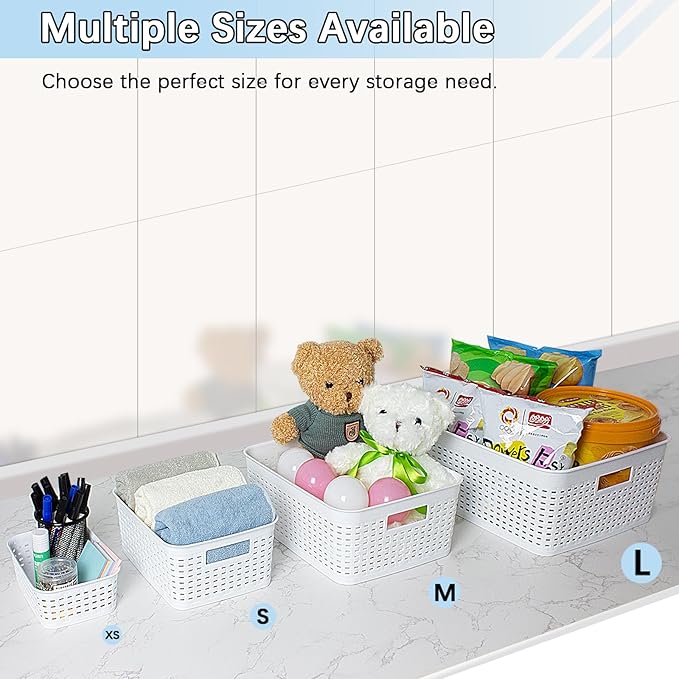 Soddeph Plastic Storage Baskets for Cabinets, Household Pantry Organization with Handle,Organizer Bins for Room,Bathrooms,Under-Sink,Kitchen (Yellow, XS-3PACK)