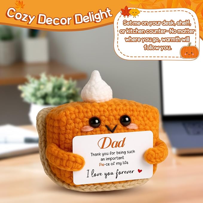 Thank You Gifts for Dad from Daughter Son Wife, Mini Crochet Pumpkin Pie Plush Birthday Gifts for Dad Bonus Step Fathers, Halloween Thanksgiving Christmas Stocking Stuffer Emotional Small Cute Decor
