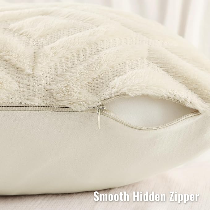 decorUhome Couch Throw Pillow Covers 20x20 Set of 2, Decorative Soft Plush Faux Wool Neutral Accent Pillow Covers for Bed Sofa Living Room, Beige