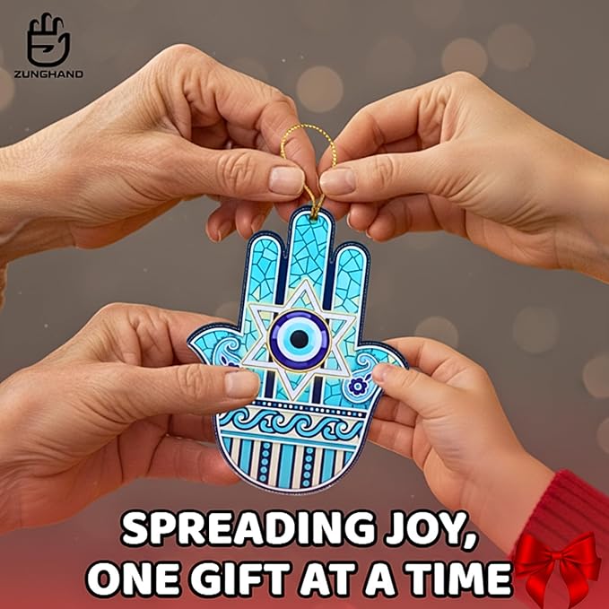 Hanukkah Ornament Hamsa Hand Jewish Gifts β Star of David Ornament Acrylic, Judaica Holiday Decor, Jewish Christmas Ornament for Tree, Spiritual Gifts for Home (Hamsa Hand ver 2)
