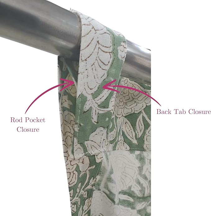 ATOSII 100% Cotton Single Panel Floral Block Print Curtain, Easy Hanging with Rod Pocket & Loop, Living Room, Dining Room, Bedroom Light Filtering Boho Curtains, Set of 1, 60" W X 96" L, Jade Green