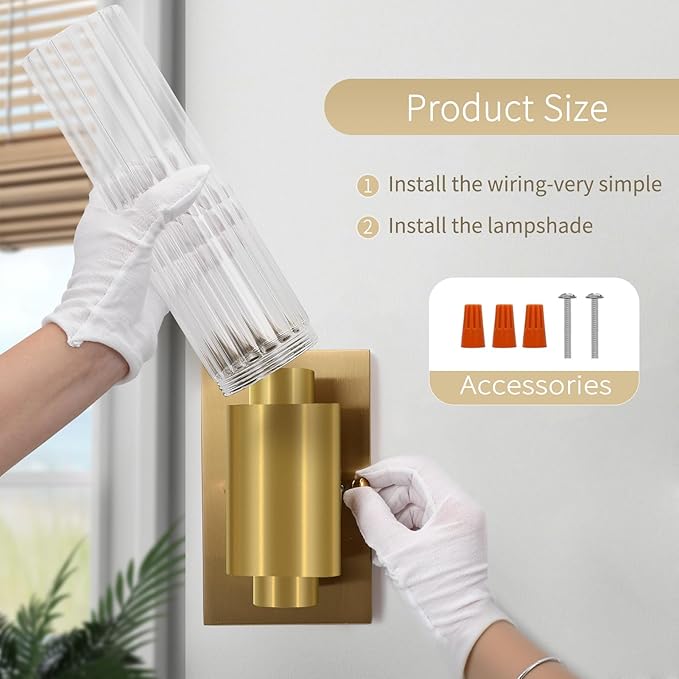 Wall Sconces Set of Two - Gold Bathroom Sconces Wall Lighting with Threaded Glass Wall Lighting Fixtures Mounted Lamps for Bedroom, Bathroom, Living Room, Hallway (Gold Water Pattern)