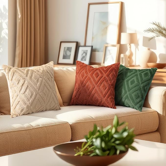 decorUhome Fall Couch Throw Pillow Covers 12x20 Set of 2, Decorative Soft Plush Faux Wool Lumbar Neutral Accent Pillow Covers for Bed Sofa Living Room, Rust