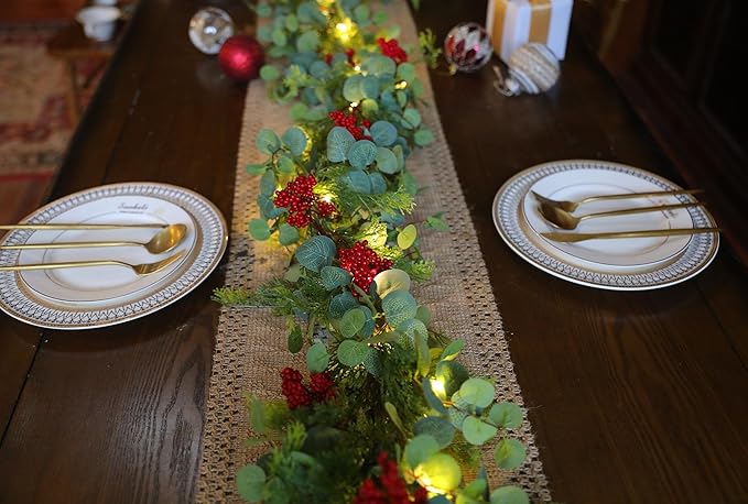 6.3FT Christmas Garland with LED String Lights, Anna's Whimsy 144 Branch Tips Seasonal Artificial Pine Winter Cypress Greenery Garland, Christmas Decorations Holiday Indoor Outdoor Christmas Decor