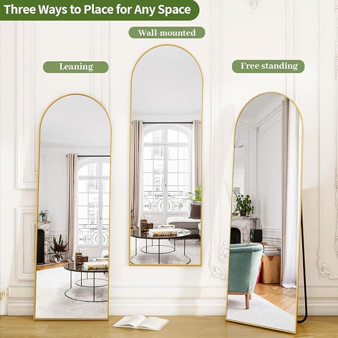 BEAUTYPEAK Arch Mirror Full Length, 59"x16" Wall Mirrors, Full Body Floor Mirror Aluminum Alloy Frame, Suitable for Bedroom, Dressing Room, Gold