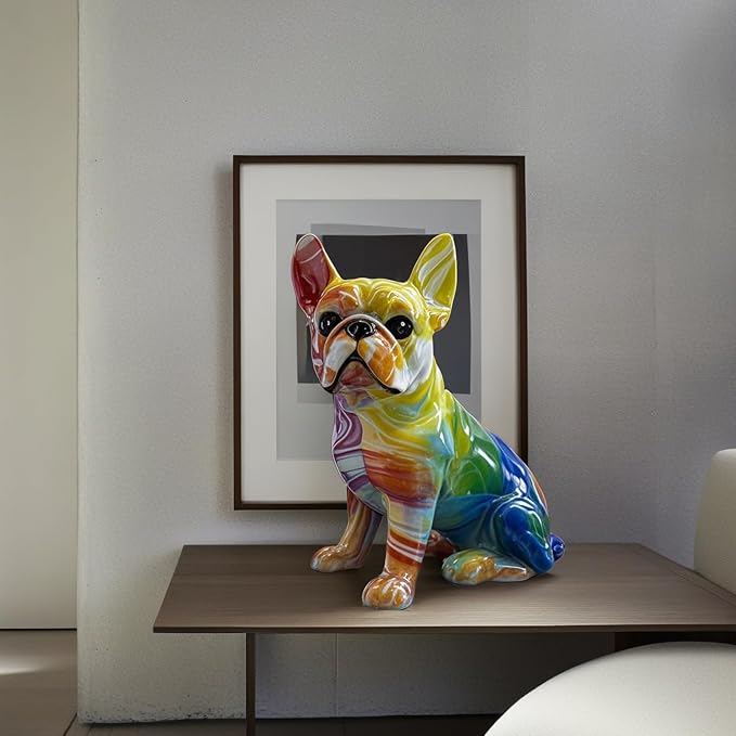 FUNSXBUG Colorful Art French Bulldog Statue Dog Figurines Sculpture Collectibles Home Office Desktop Decor Outdoor Garden Display Decoration Resin (Colour 4)