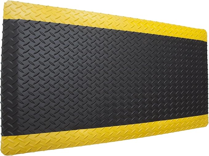 Rhino Mats, American Classic Diamond Anti-Fatigue Mats, Industrial Ergonomic Comfort Standing Mat for Work, Home, Garage, Office, Kitchen or Anywhere (Black/Yellow 9/16" Thick, 3 FT. x 12 FT.)