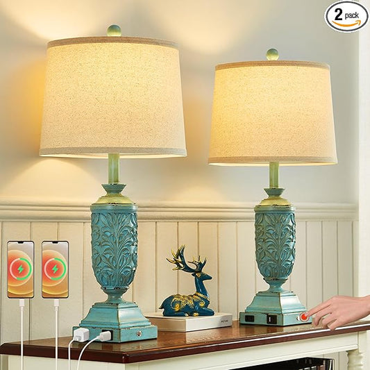 26.5" Farmhouse Table Lamp Set of 2, 3-Way Dimmable Touch Control Bedside Lamps Vintage Rustic Side Table Nightstand Lamps for Bedroom Living Room Study Room