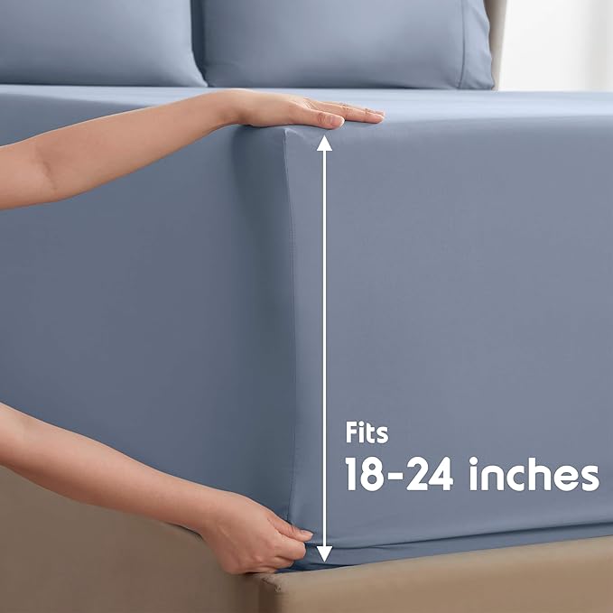 Nestl Extra Deep King Sheet Set - 6 Piece Breathable & Cooling Sheets - Hotel Luxury Bedding Set w/18-24 Inch Deep Pockets - Easy & Secure Fit - Super Soft, Wrinkle Free & Comfy - Stone Blue
