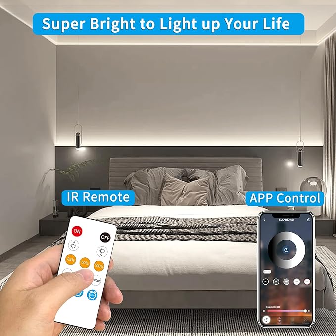 100ft COB LED Strip Lights DC 24V Dimmable 6000K White Flexible LED Tape Light for Bedroom, with Remote and app Control LED Tape Lights,for DIY Home Decoration