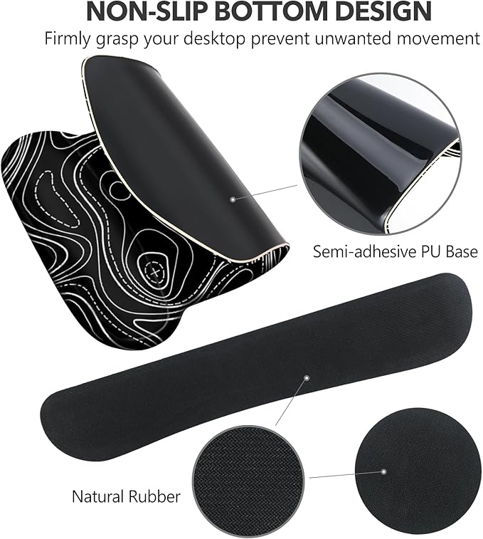 AIMSA Mouse Pad Wrist Support Set Keyboard Wrist Rest, Ergonomic Memory Foam Non-Slip Base Easy Typing Pain Relieve for Computer Laptop Home Office, Black Topographic