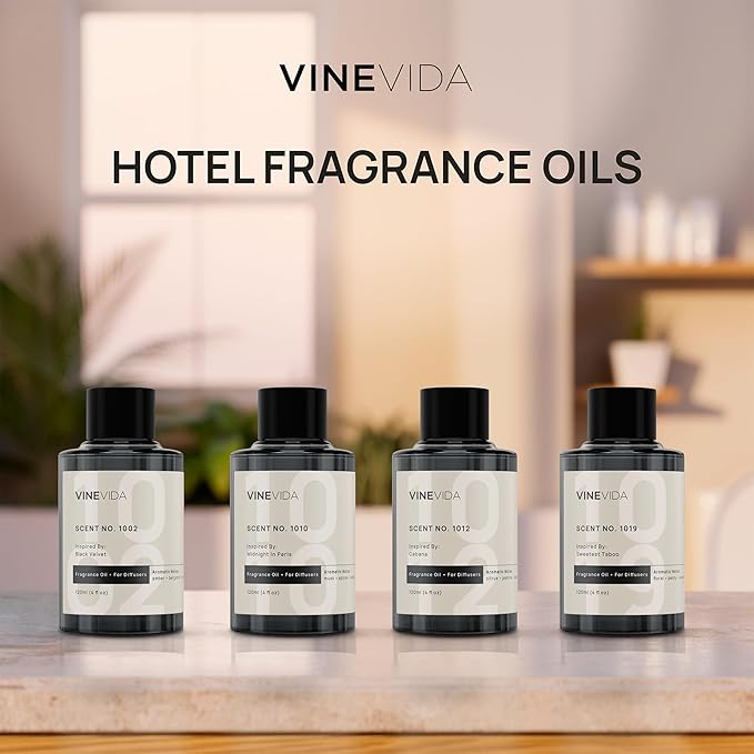 VINEVIDA (4-pk) Hotel Fragrance Collection. Cold Air Diffusers - Scents No.1002, No.1019, No.1012, No.1010