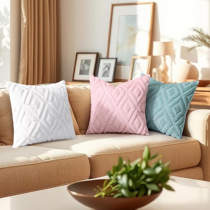 decorUhome Couch Throw Pillow Covers 12x20 Set of 2, Decorative Soft Plush Faux Wool Lumbar Neutral Accent Pillow Covers for Bed Sofa Living Room, Light Pink