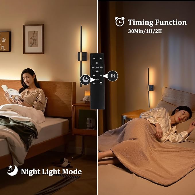 Battery Operated Wall Sconce Set of 2, 10400mAh Wireless Wall Sconces, 3000K-6000K Dimmable, 350°Rotate, Indoor Wall Lights with Remote for Bedroom Living Room Bathroom, Black Gold, 31.5 Inch