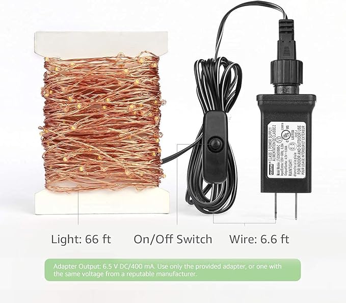 Lighting EVER Plug in Fairy Lights with Switch 66 ft 200 LED String Lights, Warm White Copper Wire Lights Waterproof Indoor Outdoor Decorative Fairy Lights for Bedroom, Patio, Garden, Balcony, Dorm