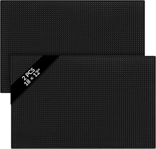 Tioncy 2 Pcs Bar Mat for Countertop 18 x 12 Inch Non Slip Rubber Mat Service Spill Cocktail Bartending Coffee Bar Mats for Hot Dishes Restaurants Barbershop Clippers Hot Pads, Black
