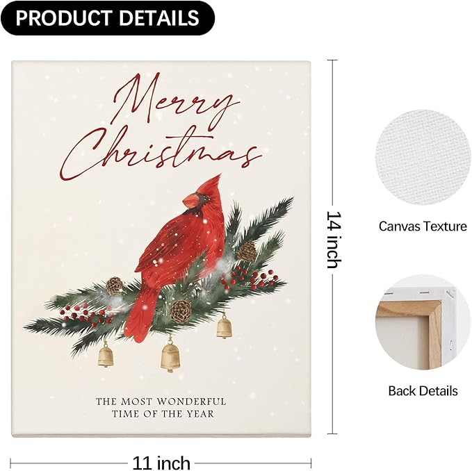 DSHFG Vintage Christmas Wall Decor, Rustic Canvas Art With Framed Set of 3, Farmhouse Party Decor for Home Living Room Bedroom, Merry Christmas 14x11 Inch
