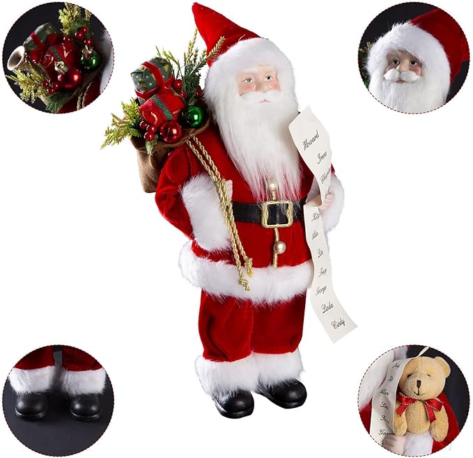 Uten Christmas Decorations, 18" Santa Clause Figurines Decorations, Christmas Socks and Gifts Bag Standing Home Party Holiday Decor and Birthday Gifts.