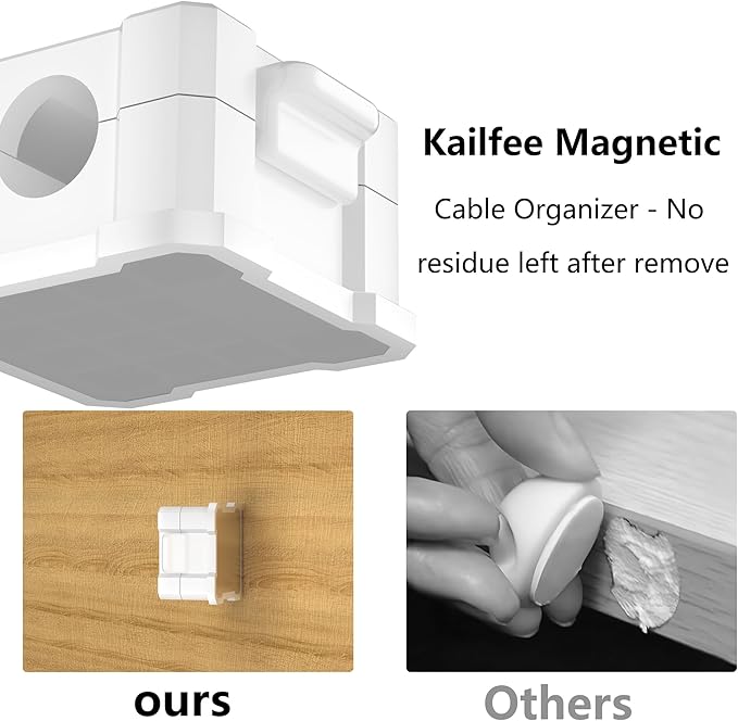 6 Pack Kailfee Magnetic Cable Clips - Smooth Adjustable Strong Magnet Adhesive Wire Organizer - 7.5mm Slot for All Cords - Ideal for Under Desk, Home, Office & Car - 6 pc White