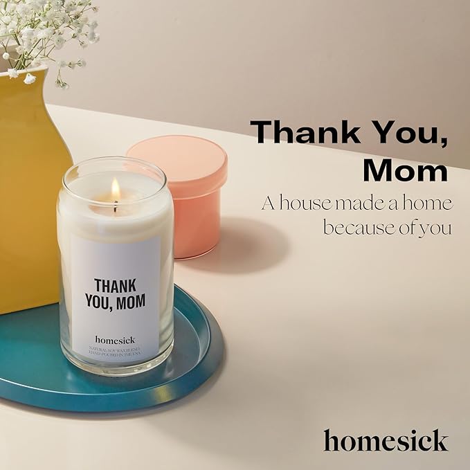 Homesick Scented Candles for Home (Thank You, Mom) - 13.75 oz Long-Lasting Soy Wax Blend Jar Candle Gifts for Women for All Occasions, 60-80 Hours Burn Time - Notes of Bergamot, Lavender & Sage