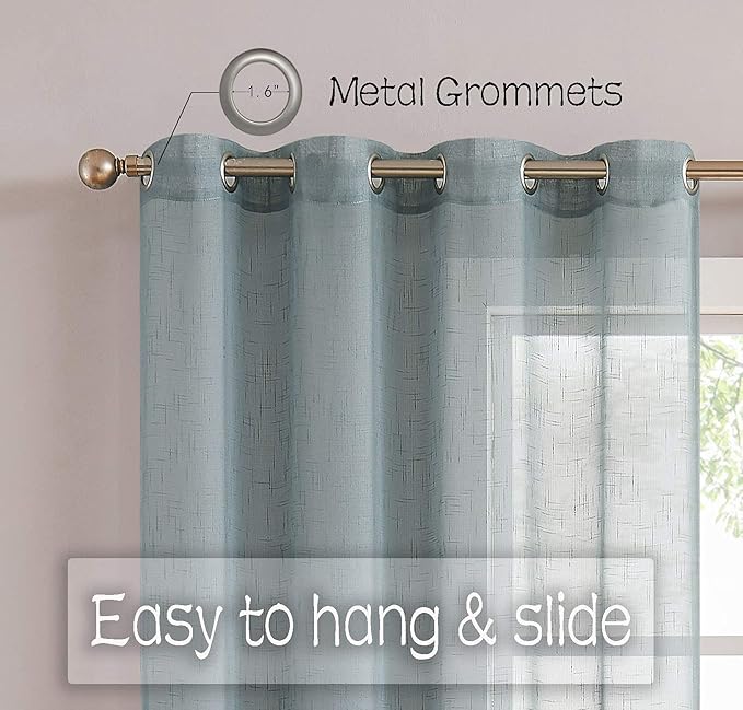 Spa Linen Sheer Curtain Panel Pairs with Grommets/Eyelets Rustic Window Drape Treament Decoration for Living Room Bedroom Farmhouse, 54x63 Inch, 2 Panels
