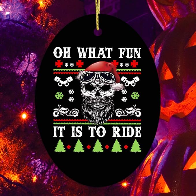 Collectible Skeleton Themed Ornaments (Biker Skull Santa Christmas Ornament)
