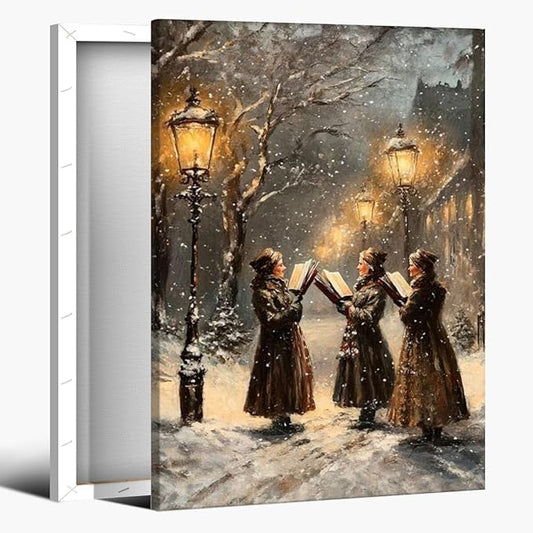 Medpol Vintage christmas wall art snow christmas carolers moody wall decor winter canvas poster for holiday decor apartment dormitory Framed16x24inch