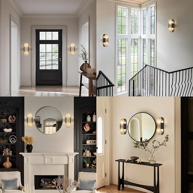 13.8 inch Matte Black Alabaster Sconces,Indoor Marble Wall Sconces, Alabaster Sconce for Living Room Modern Alabaster Sconces Wall Lighting for Bathroom Dining Room, Stairs, Bedroom
