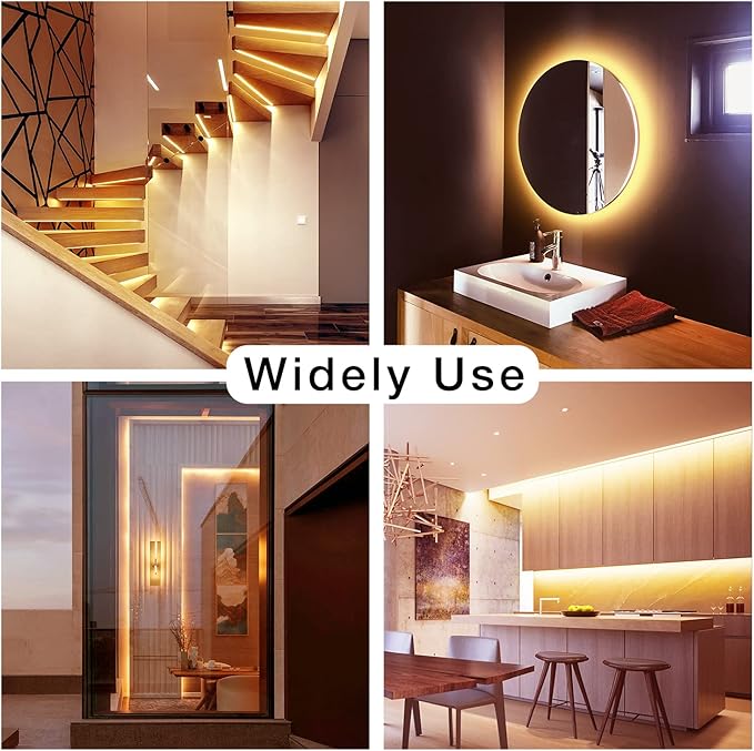 DAYBETTER Warm White LED Strip Light,16.4 ft Dimmable Bright Rope Light,3000K 12V LED Light Strip,Super Bright LED Tape Lights for Bedroom,Kitchen,Mirror,Home Decoration