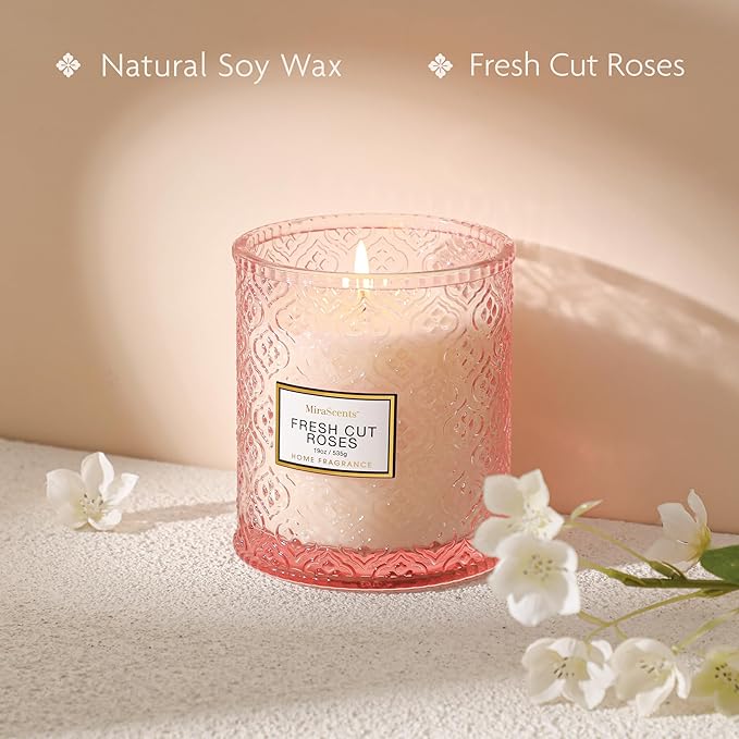 Rose Scented Candles, Mothers Day Candles Gifts for Women, Pink Luxury Large Decorative Candle in Glass, 19oz Natural Soy Wax for Home
