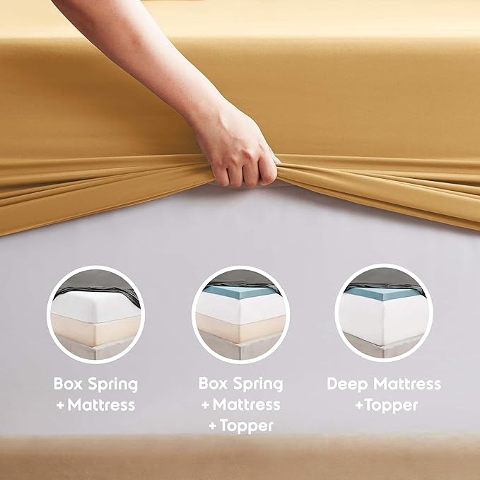 Nestl Extra Deep King Sheet Set - 6 Piece Breathable & Cooling Sheets - Hotel Luxury Bedding Set w/18-24 Inch Deep Pockets - Easy & Secure Fit - Super Soft, Wrinkle Free & Comfy - Camel Gold