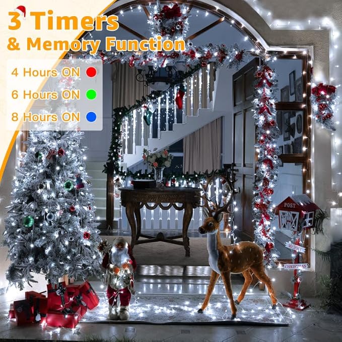 Ollny Christmas Lights Outdoor 800LED 262FT, Cool White Plug in Fairy Lights with Remote, 8 Modes Waterproof Timers Dimmable LED String Lights for Indoor House Outside Bedroom Patio Balcony