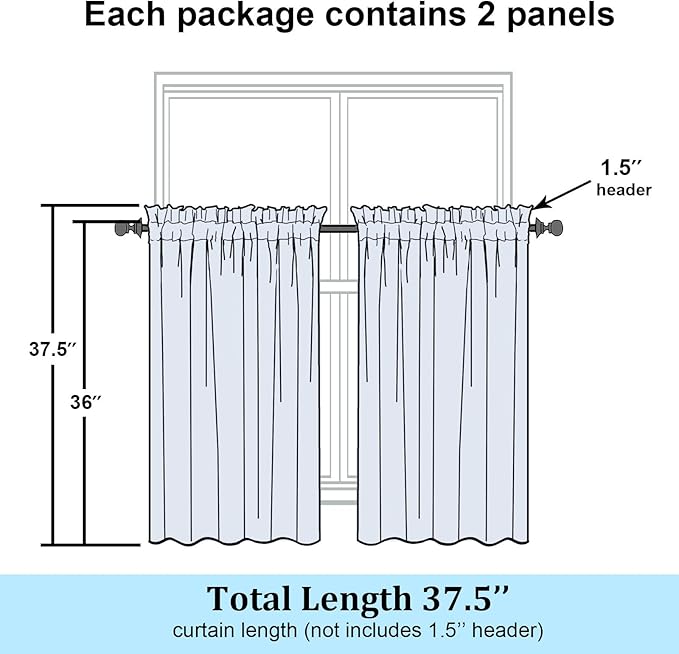 Simplebrand Sheer White Kitchen Curtains 36 Inch Length 2 Panels Set for Window, Soft Airy Geometric Jacquard Semi Sheer Curtains for Bathroom, Modern Rod Pocket Window Curtains, 42Wx36L Inches