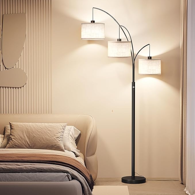 SUNMORY 3 Lights Floor Lamp for Living Room, 78" Tall Standing Lamp with Hanging Drum Shade, Modern Arc Floor Lamps with Heavy Base, Mid Century Arched Tree Floor Lamp for Bedroom, Office, Corner