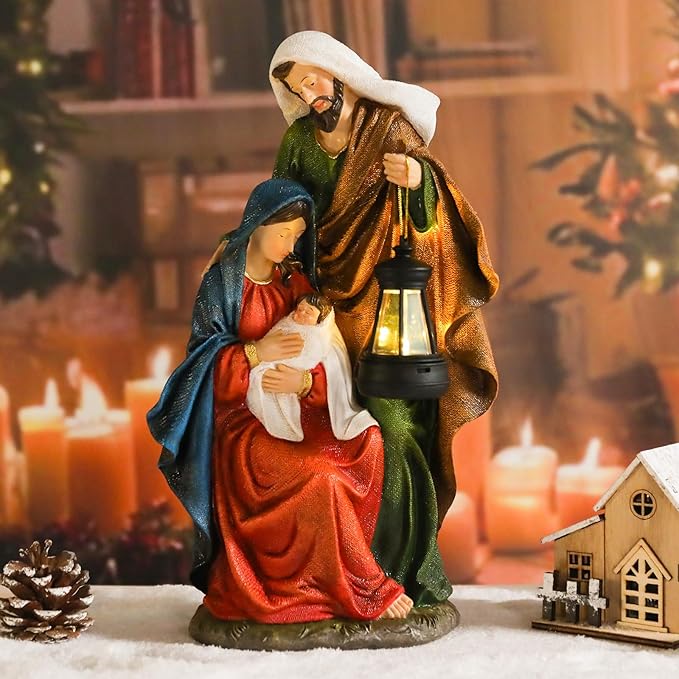 Christmas Village 12.2 Inch Nativity Sets Figurine Nativity Scene Interior Display Figurines Decorations Room Tabletop Indoor Decor
