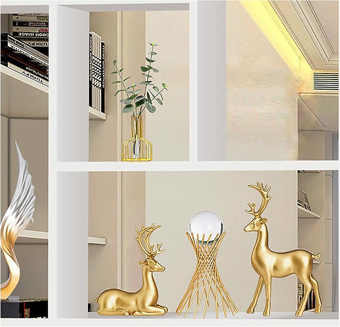 FANTESTICRYAN 2pcs Reindeer Sculpture Gold Resin Christmas Elk Statues Home Office Decorative Displays for Living Room, Bedroom, Bathroom, Bookshelf, Desktop, Cabinets (Golden Large)