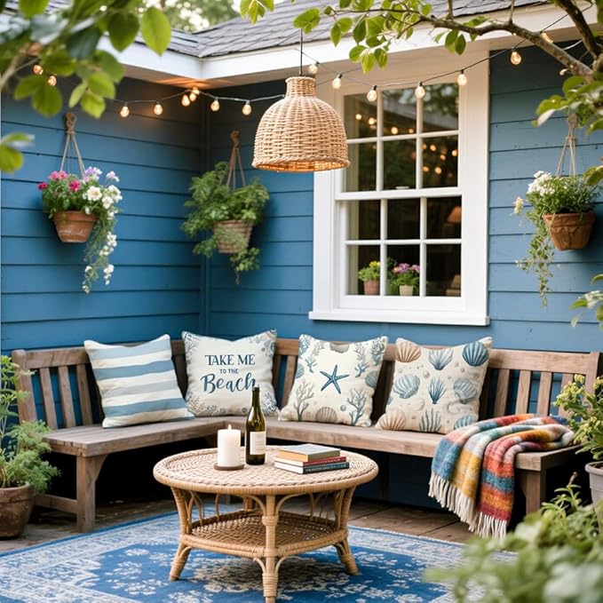 Cirzone Waterproof Outdoor Pillow Covers 18x18 Inch Set of 4 Summer Throw Pillow Covers Coastal Beach Outdoor Decor for Patio Furniture Garden Sofa
