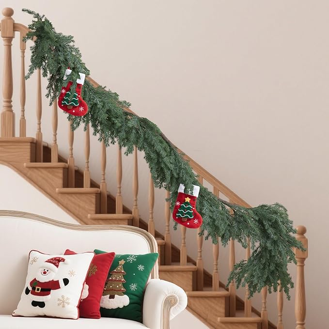 Norfolk Pine Garland – 6FT Artificial Christmas Garland, Greenery Garland for Winter Holiday Decorations, Indoor Outdoor Use on Mantel, Table, Wall or Door