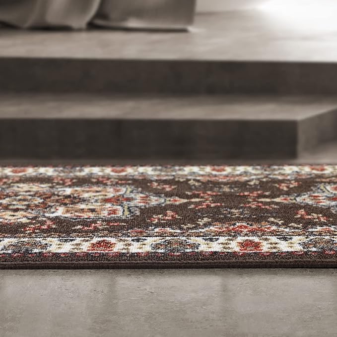 Antep Rugs Alfombras Oriental Traditional 2x5 Non-Skid (Non-Slip) Low Profile Pile Rubber Backing Kitchen Area Rugs (Brown, 2' x 5' Oval)