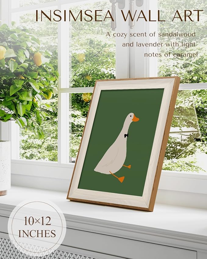 InSimSea Framed Wall Art Cute Gentleman Duck Print Shelf Decor Minimalist Modern Animal Illustration Wall Picture Canvas Artwork for Nursery Bathroom Bedroom Kids Room Decor 12L x 10W