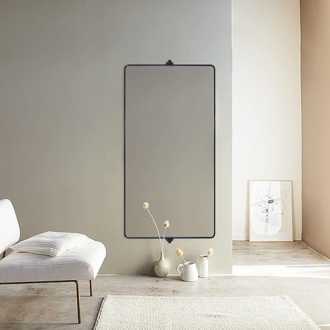 TEHOME Pivot Full Length Bathroom Vanity Mirror Matt Black Metal Framed Full Body Wall Mounted Floor Pivoting Mirror for Bathroom, Living Room, Overall 58.12 x 28 inches (Mirrror 54 x 28 inches)