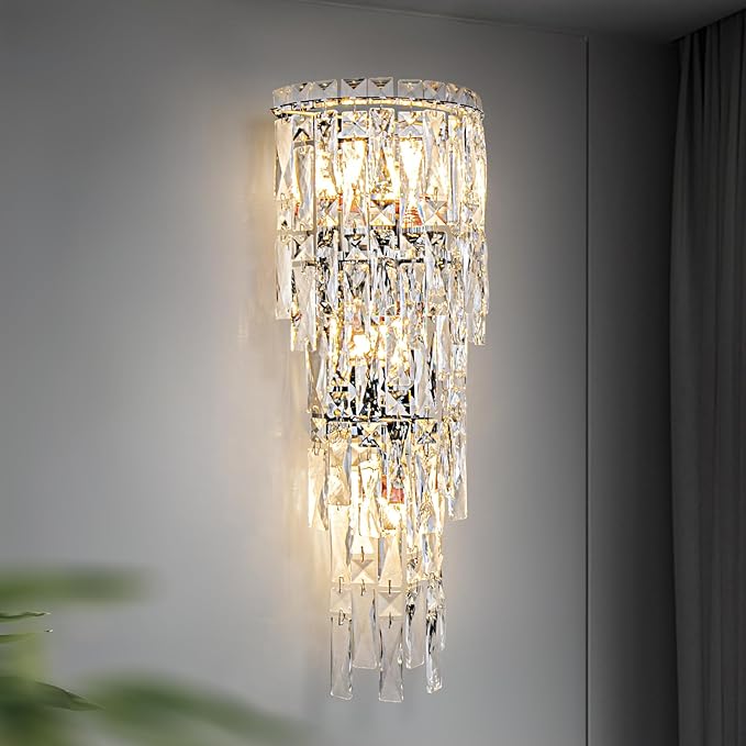 Wall Sconces,Modern Crystal Wall light Fixtures Indoor Luxury Chrome Wall Lamp,K9 Acrylic Crystal Drops Wall Lamp,Elegant Wall Lighting for Bedroom Bathroom Hallway Living room Mirror Bedside