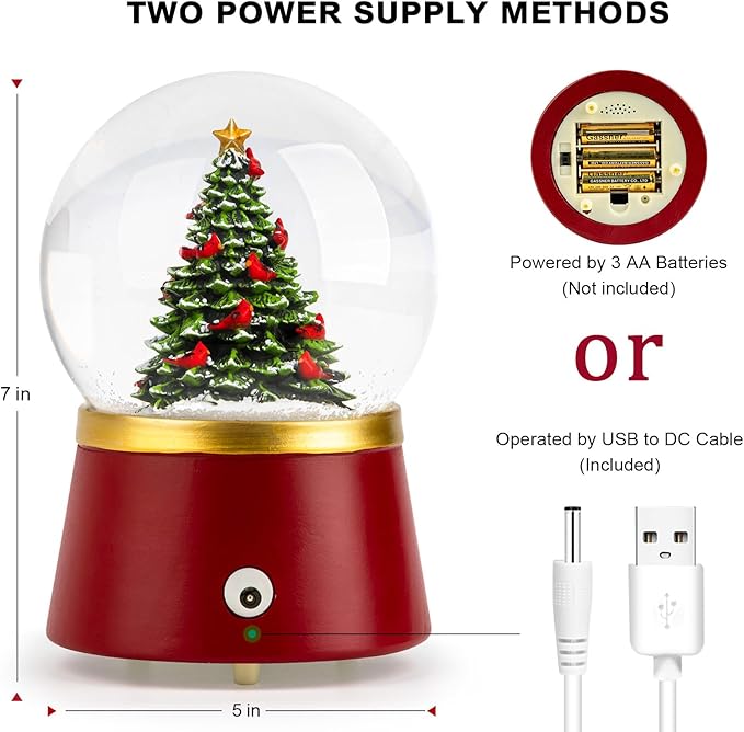 Christmas Snow Globe Lantern Water Glittering Christmas Tree Crown with Music & Timer, USB Lined/Battery Operated Lighted Water Lantern for Christmas Festival Decoration Gifts