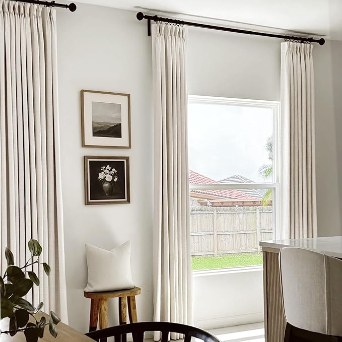 100% Blackout Shield Linen Look Textured Pinch Pleated Curtains Blackout Drapes 120 Inch Long 2 Panels Set, Faux Linen Blackout Curtains for Bedroom & Living Room, 40" W x 120" L, Cream