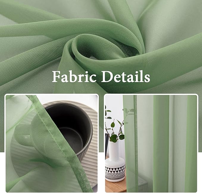 MIULEE 2 Panels Solid Color Sheer Window Curtains Elegant Window Voile Panels/Drapes/Treatment for Bedroom Living Room (54 X 96 Inches Sage)